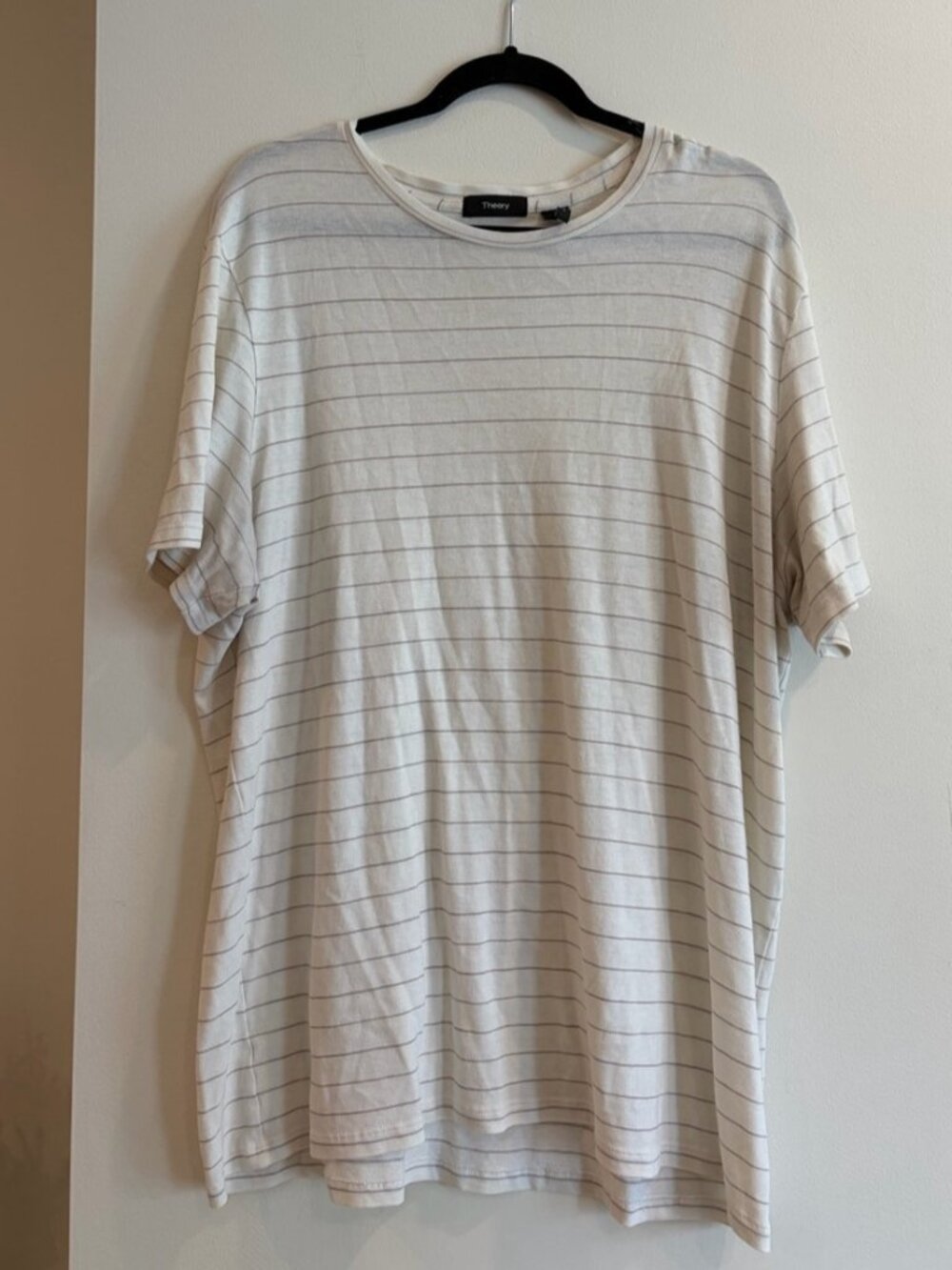 Cream T-Shirt with Thin Tan Stripes